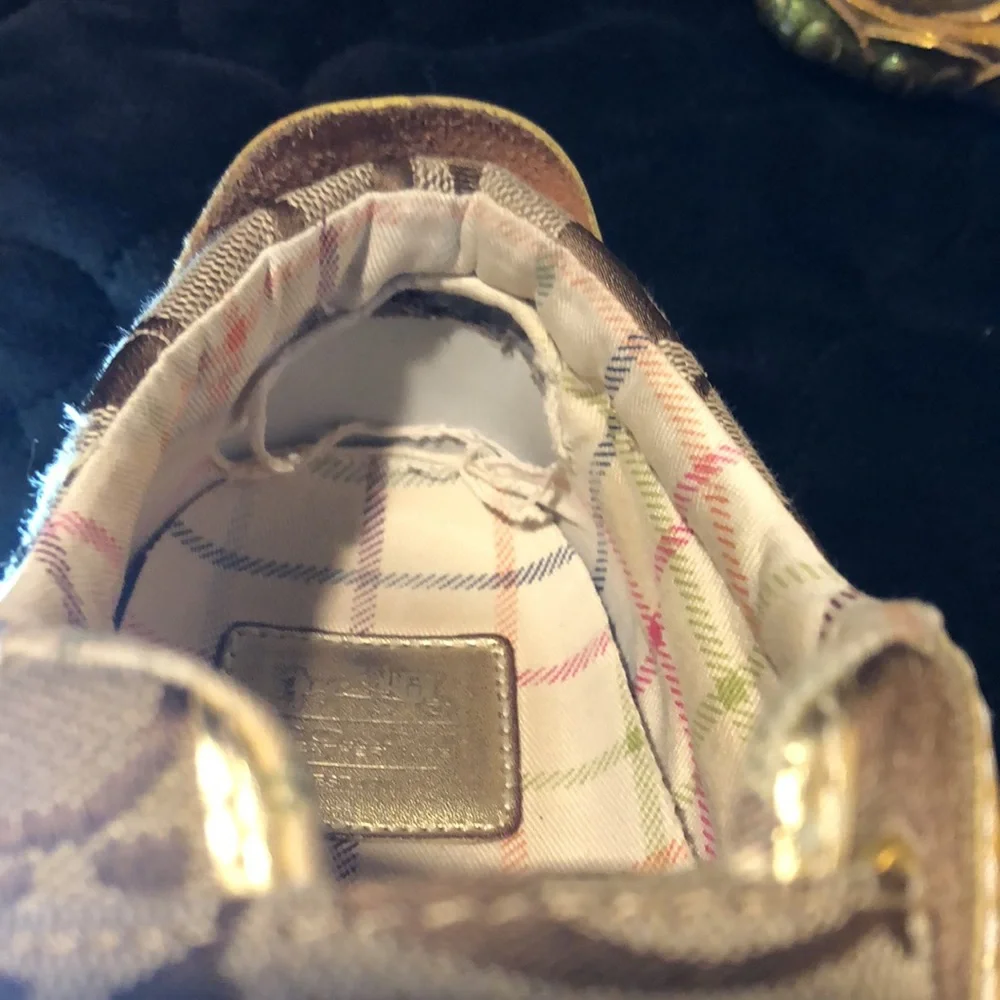 Coach Britt classic brown and tan with gold detail Velcro sneakers size 8 1/2 - Picture 13 of 14
